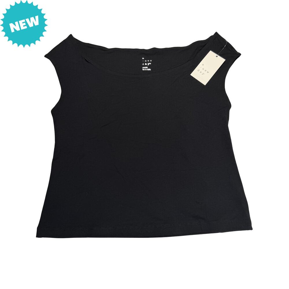 A New Day Tank Women's Medium Black Boxy Cropped NWT